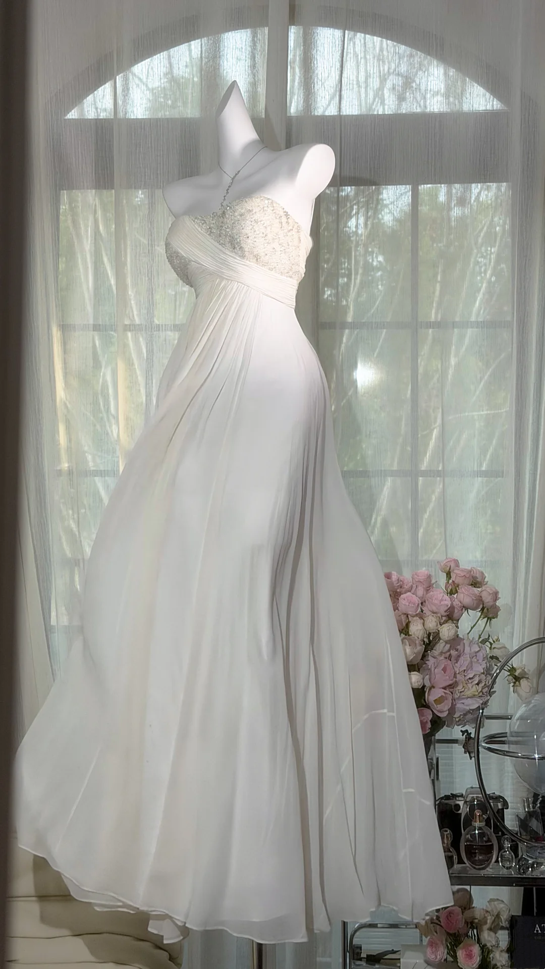 Strapless Ivory Chiffon Graduation Dress A Line Formal Prom Dress  P1062