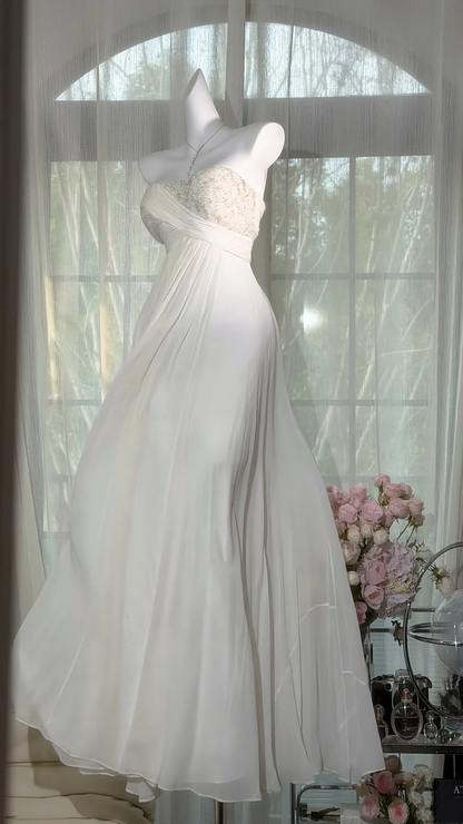 Strapless Ivory Chiffon Graduation Dress A Line Formal Prom Dress  P1062