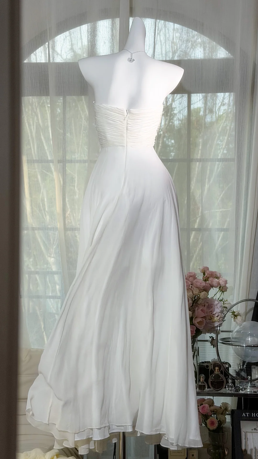 Strapless Ivory Chiffon Graduation Dress A Line Formal Prom Dress  P1062