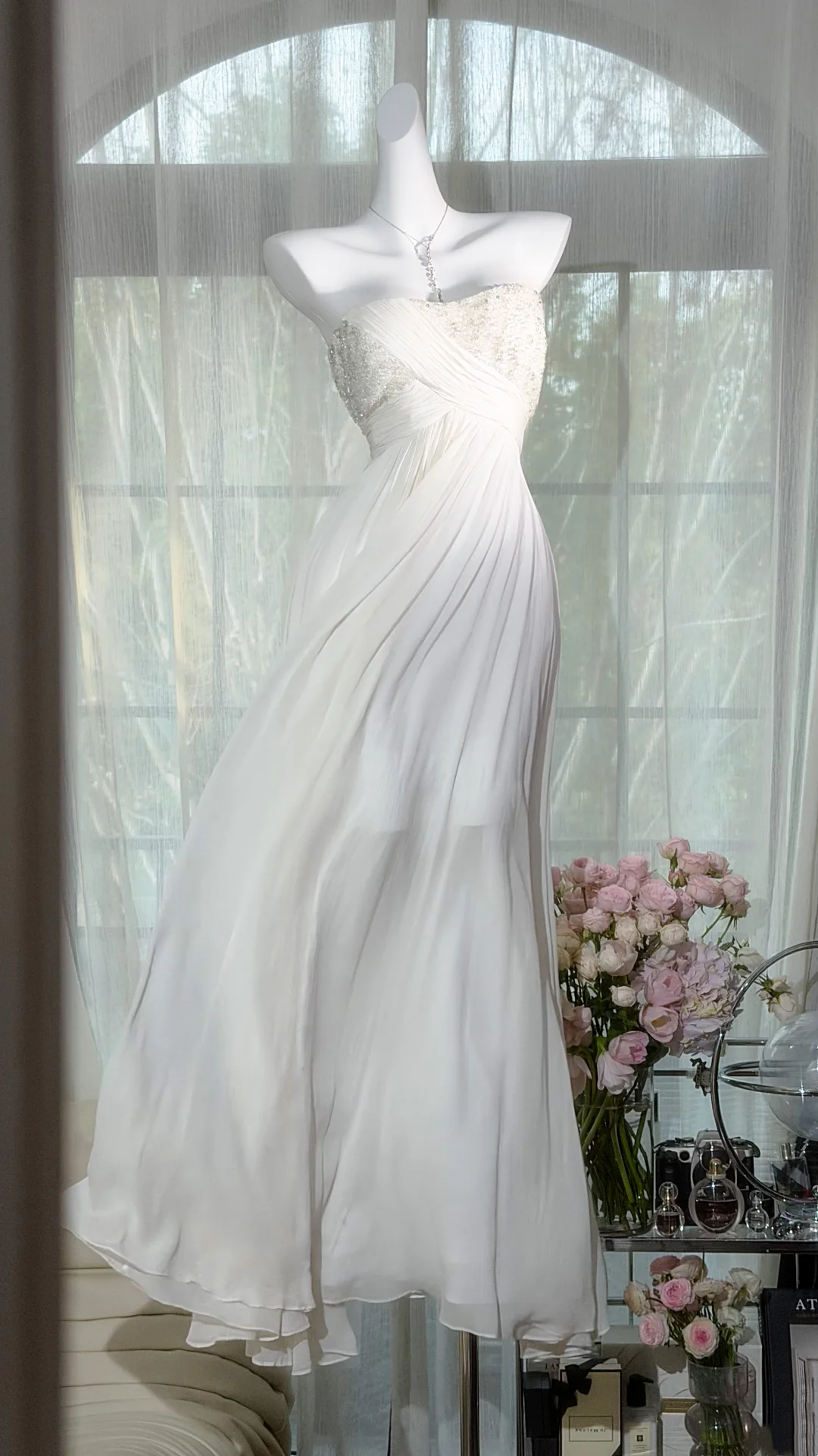Strapless Ivory Chiffon Graduation Dress A Line Formal Prom Dress  P1062