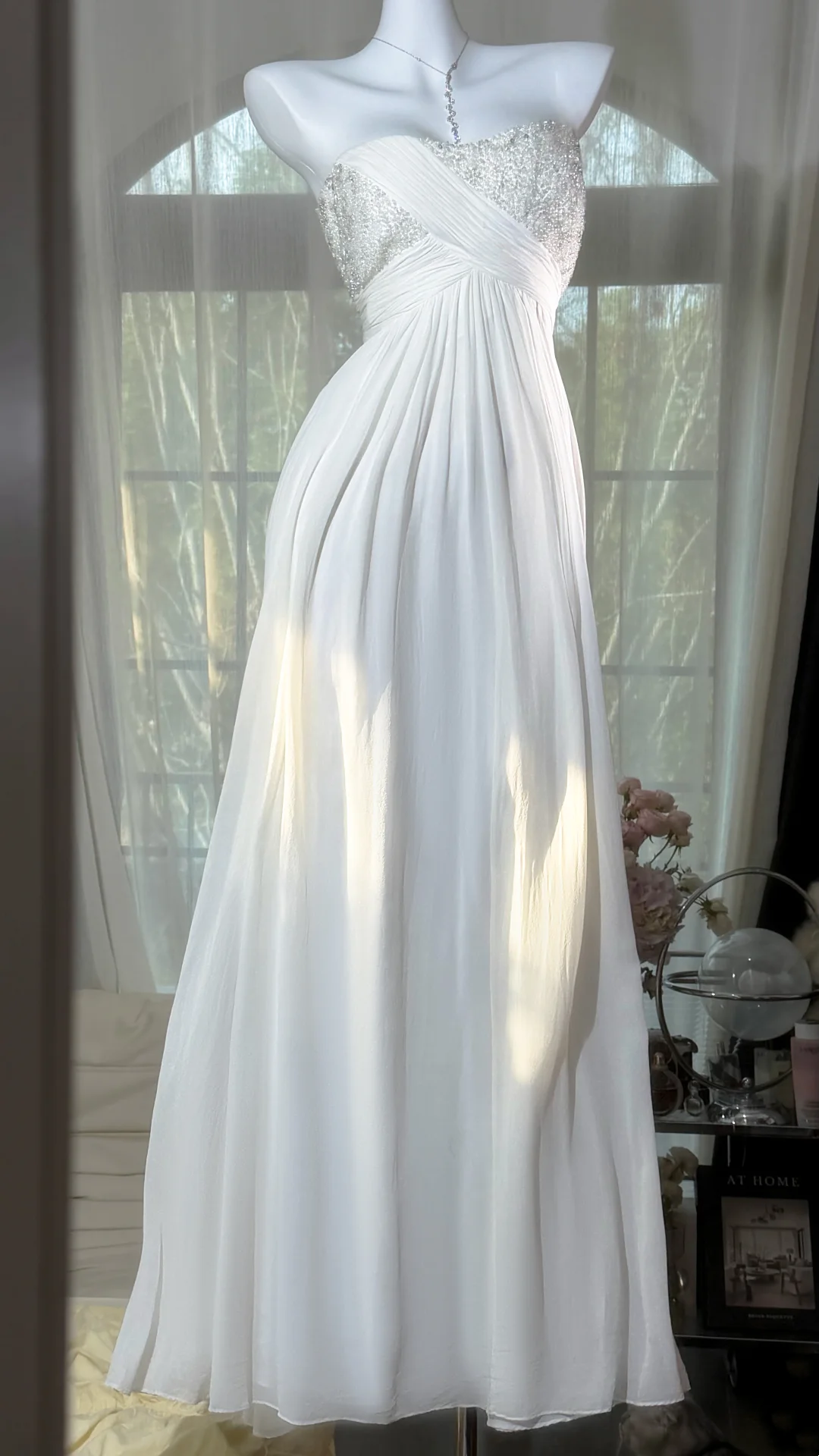 Strapless Ivory Chiffon Graduation Dress A Line Formal Prom Dress  P1062