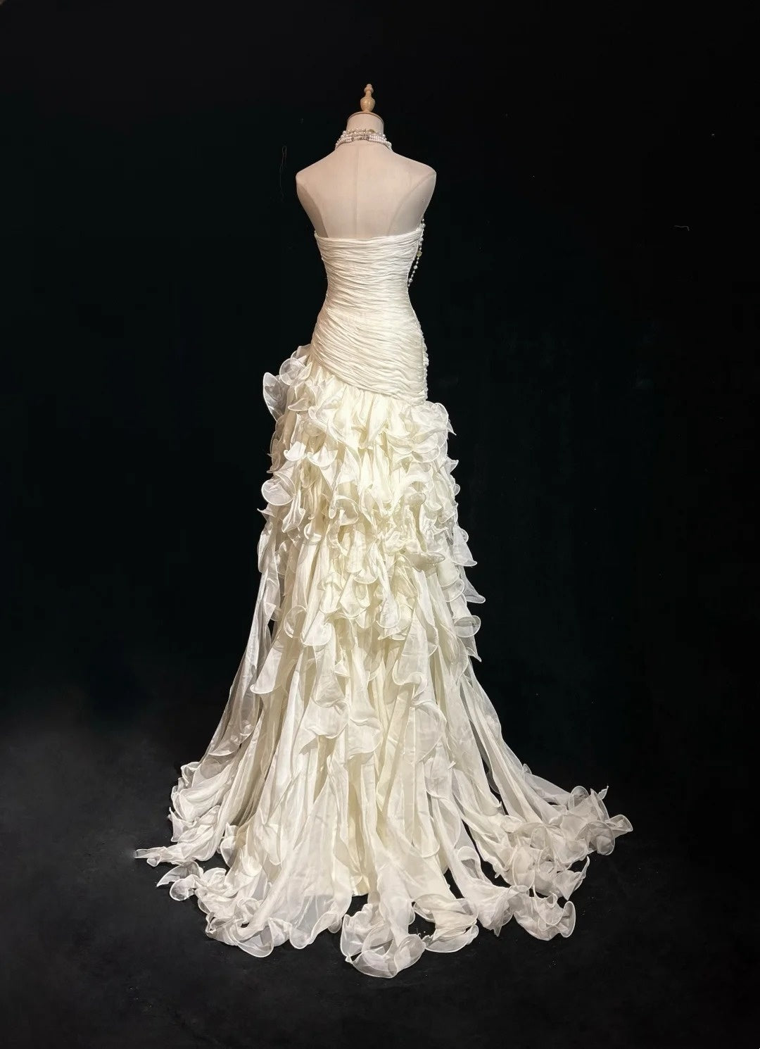 Strapless Ivory Ruffled Wedding Dress Sheath Evening Dress  P1864