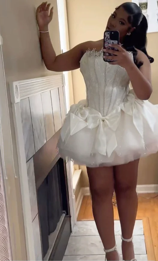 Strapless Ivory Tulle Birthday Dress A Line Mini Graduation Dress  P1224