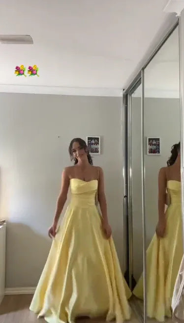 Strapless Lace-Up Yellow Floor-Length Prom Dresses P979