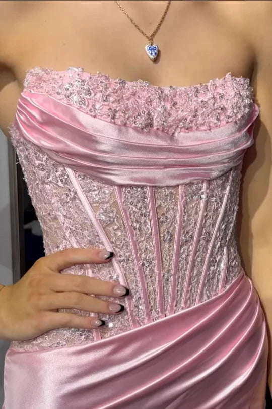 Strapless Lace Appliques Mermaid Party Prom Dress   P1012