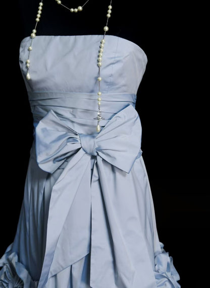 Strapless Light Blue Homecoming Dress Short Birthday Dress With Bow Knot  P2093