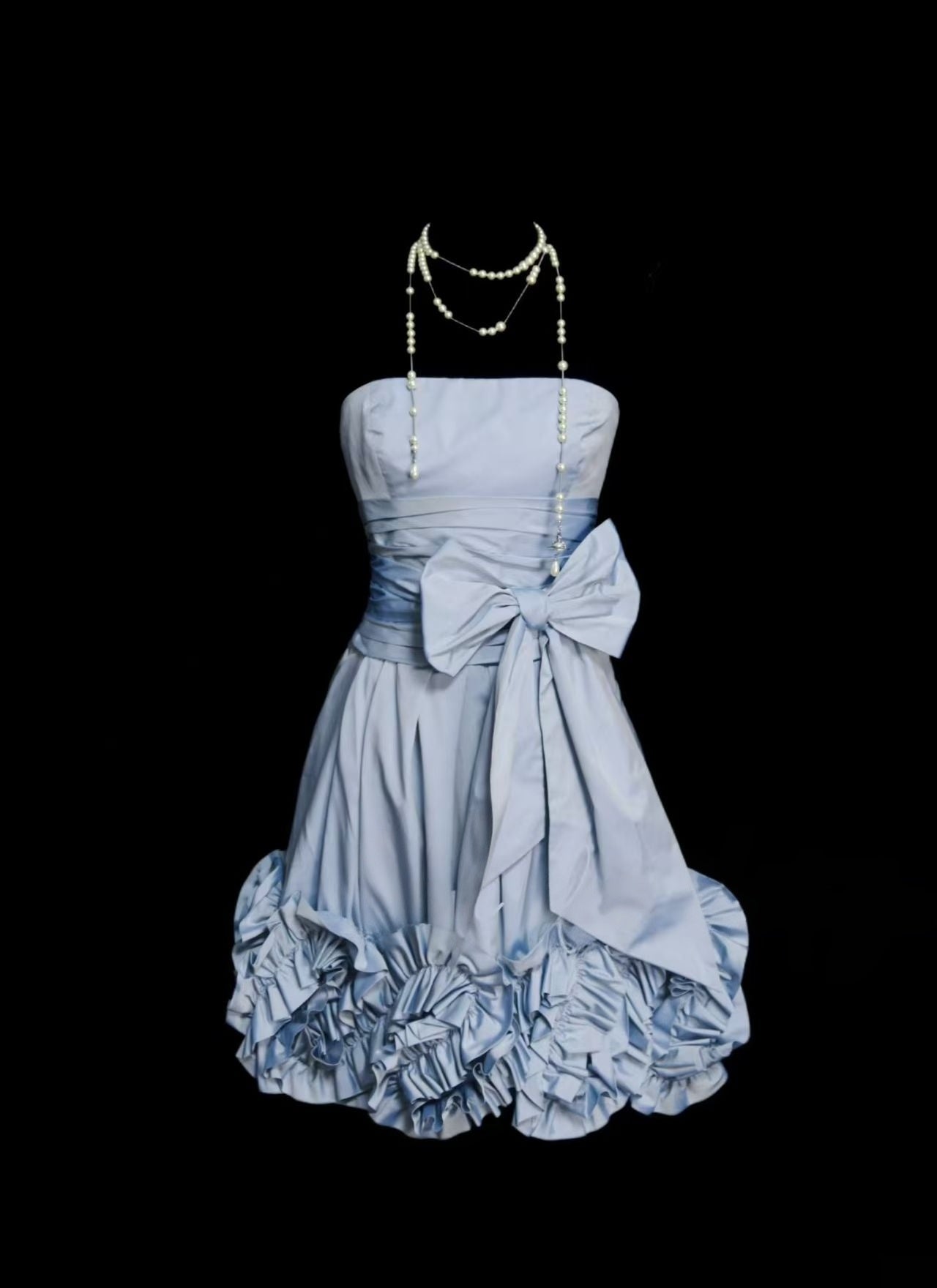 Strapless Light Blue Homecoming Dress Short Birthday Dress With Bow Knot  P2093