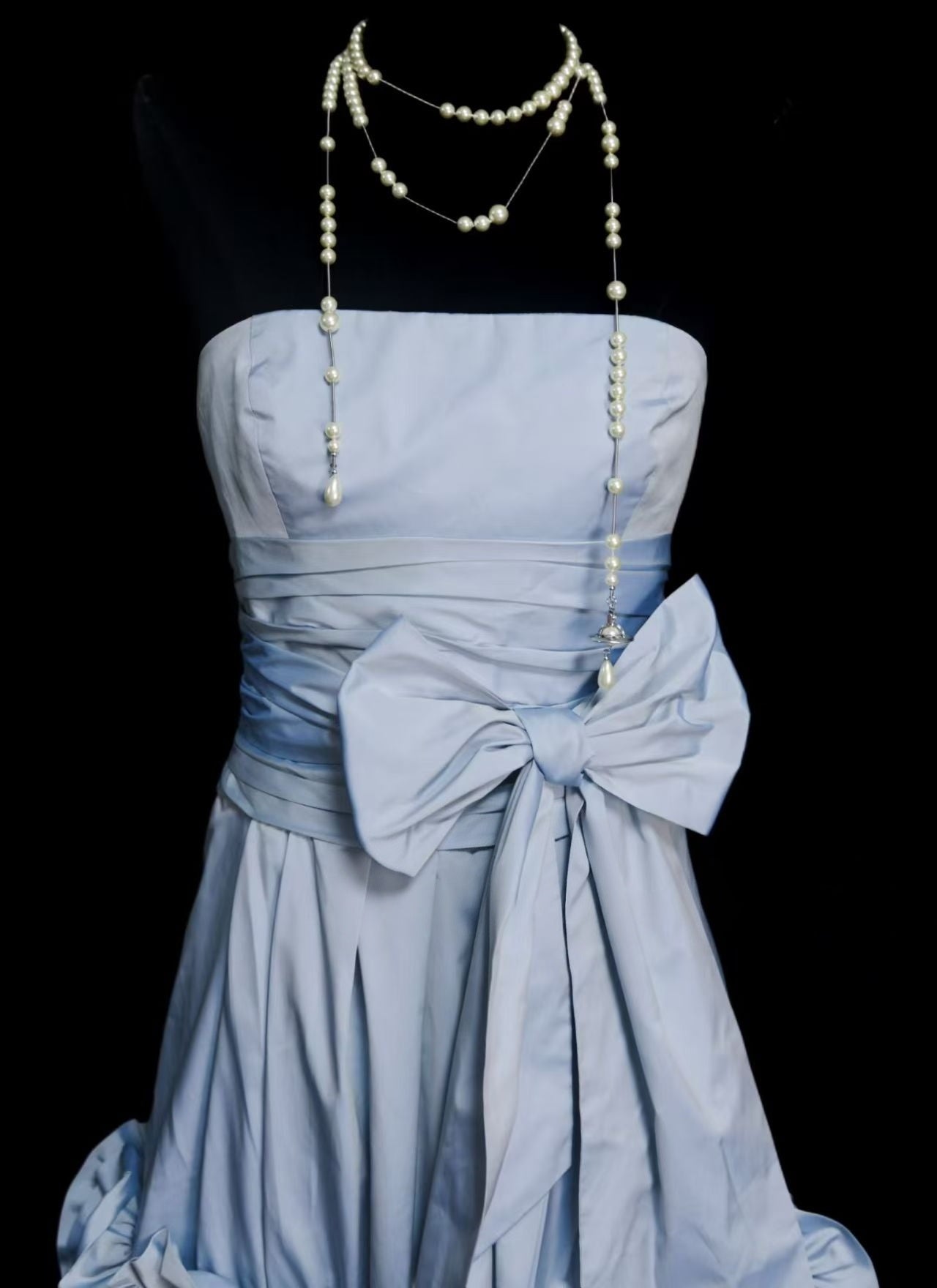Strapless Light Blue Homecoming Dress Short Birthday Dress With Bow Knot  P2093