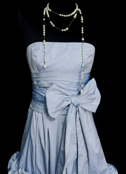 Strapless Light Blue Homecoming Dress Short Birthday Dress With Bow Knot  P2093