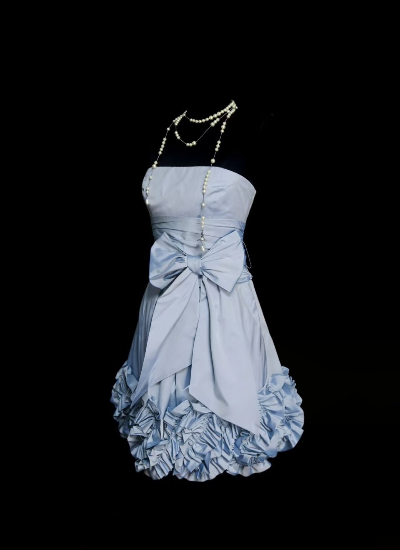 Strapless Light Blue Homecoming Dress Short Birthday Dress With Bow Knot  P2093