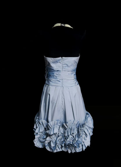 Strapless Light Blue Homecoming Dress Short Birthday Dress With Bow Knot  P2093