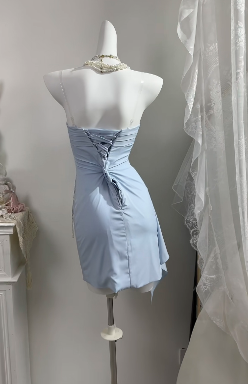Strapless Light Blue Sheath Homecoming Dress Short Party Dress   P1876