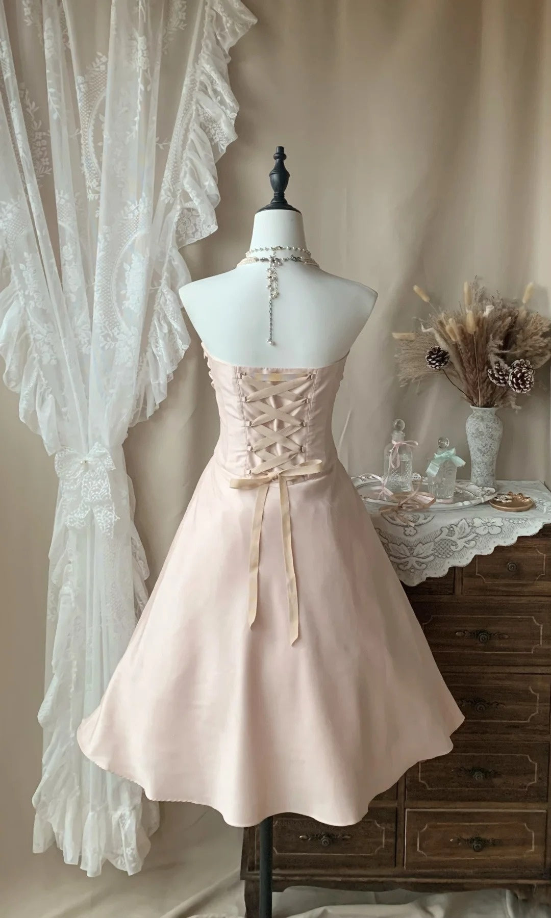 Strapless Light Pink A Line Chiffon Homecoming Dress  P1368