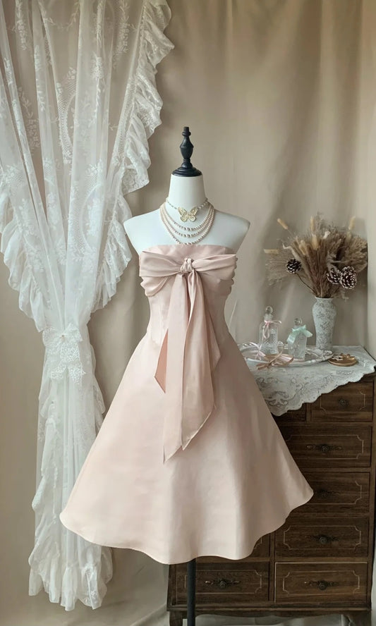 Strapless Light Pink A Line Chiffon Homecoming Dress  P1368