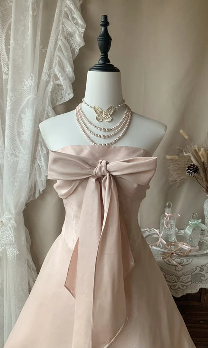 Strapless Light Pink A Line Chiffon Homecoming Dress  P1368