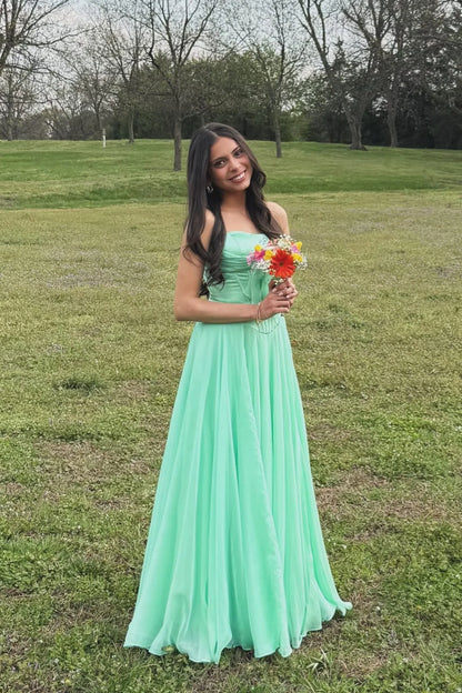 Strapless Light Pink Front Bow Long Dress With Slit  P2539