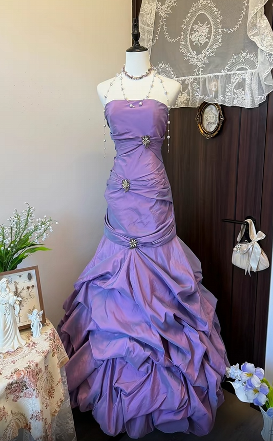 Strapless Light Purple Mermaid Prom Dress Formal Evening Gown  P2640