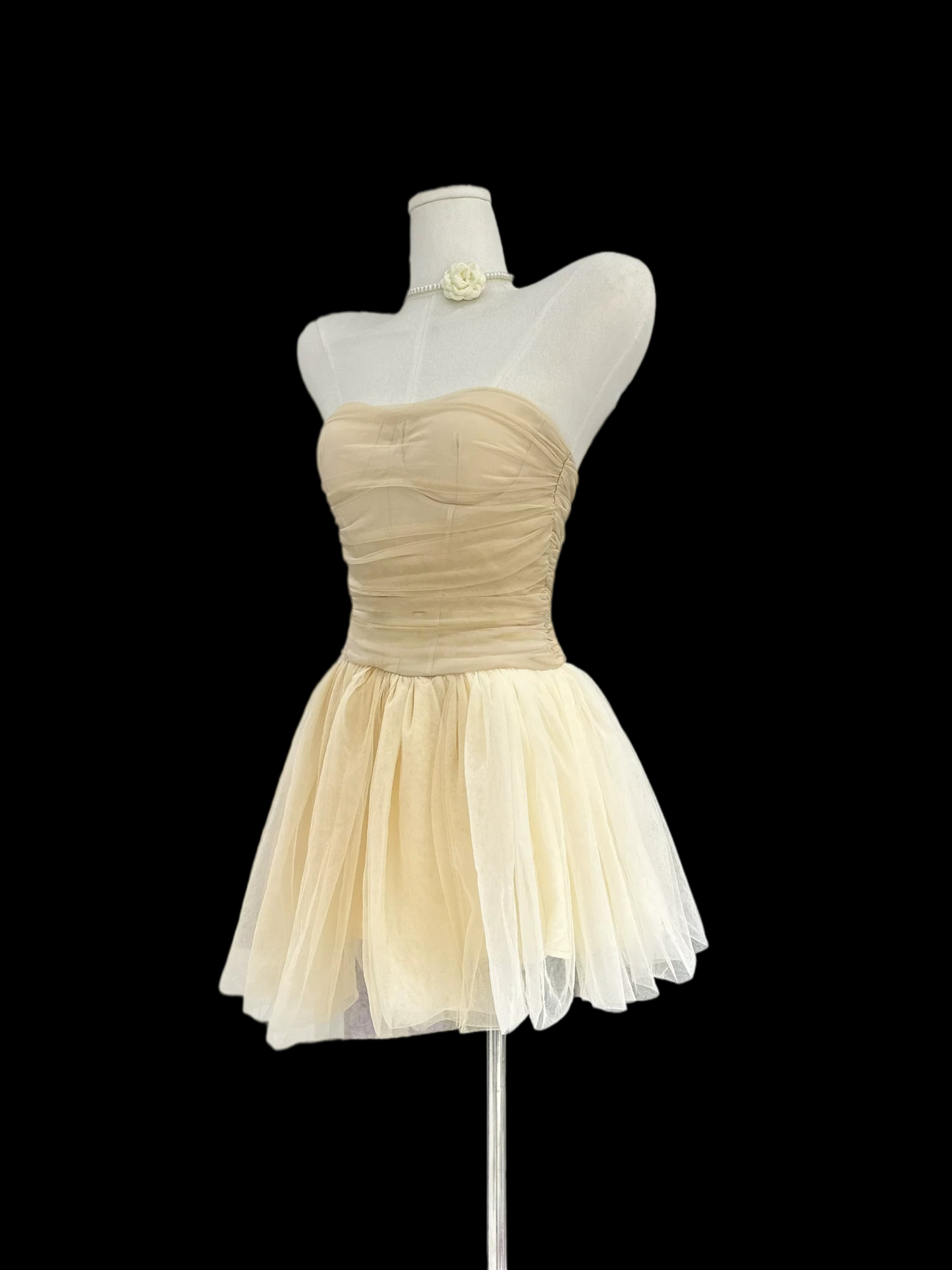Strapless Light Yellow A Line Tulle Homecoming Dress  P1470