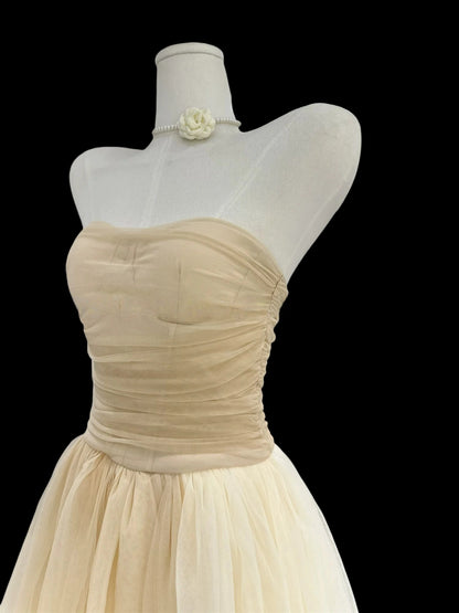 Strapless Light Yellow A Line Tulle Homecoming Dress  P1470