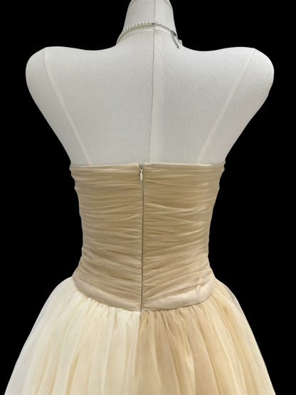 Strapless Light Yellow A Line Tulle Homecoming Dress  P1470