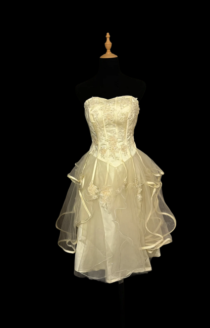 Strapless Light Yellow Tulle Homecoming Dress Short Prom Dress  P1122