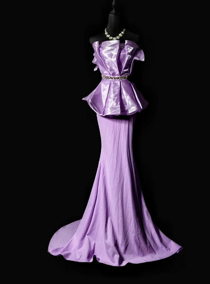Strapless Lilac Mermaid Prom Dress Formal Evening Gown   P1784
