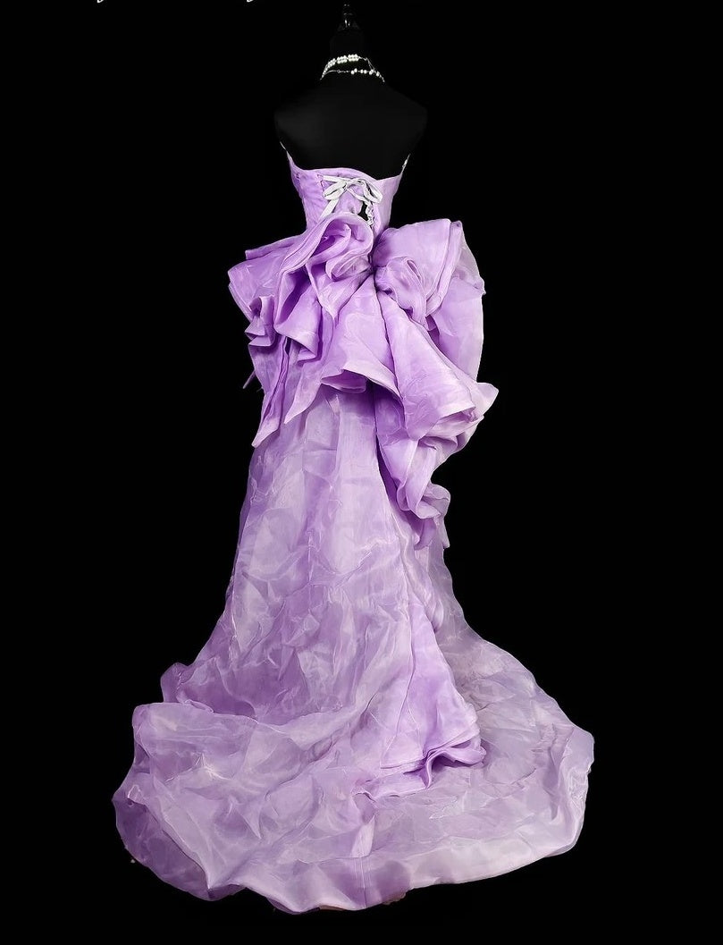 Strapless Lilac Organza Formal Evening Dress Birthday Dress   P1776