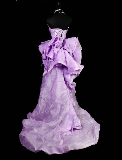 Strapless Lilac Organza Formal Evening Dress Birthday Dress   P1776