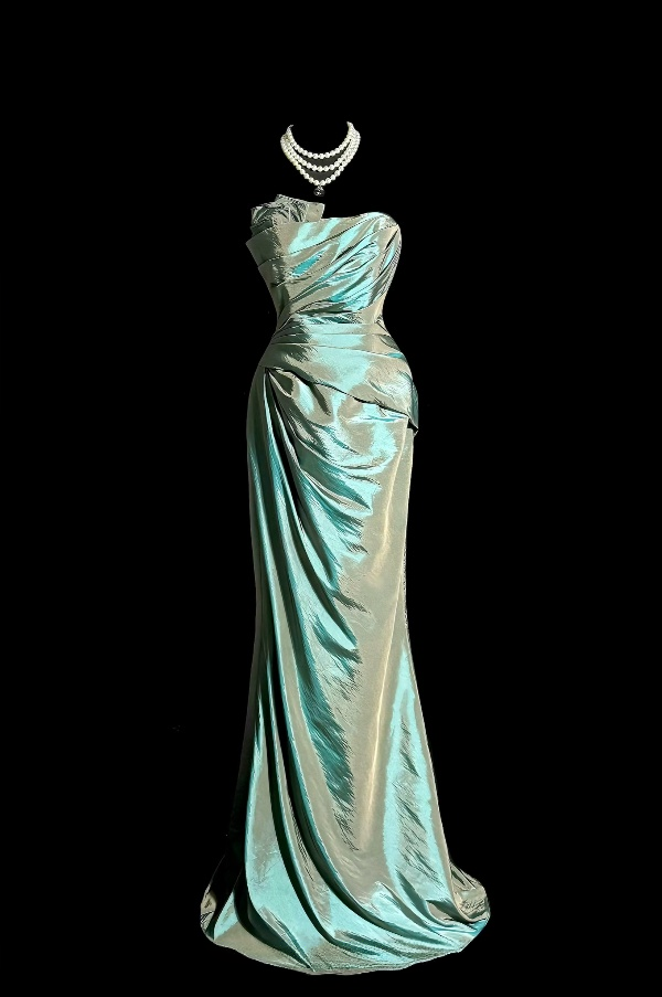 Strapless Mermaid Retro Prom Dress Taffeta Evening Gown  P2605