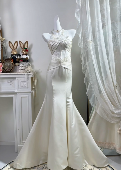 Strapless Mermaid Satin Wedding Dress Ivory Evening Gown   P1840