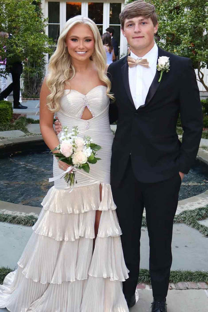 Strapless Metallic Mermaid Ruffles Prom Dress With Slit  P2570