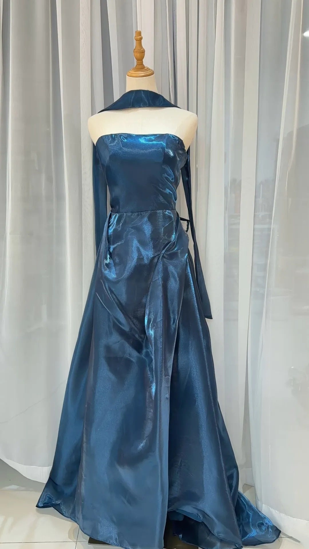 Strapless Navy Blue A Line Formal Prom Dress P1727