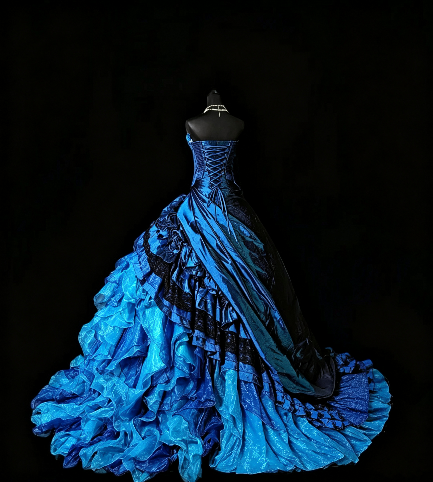 Strapless Navy Blue Ball Gown Birthday Dress Ruffled Sweet 16 Dress   P1774