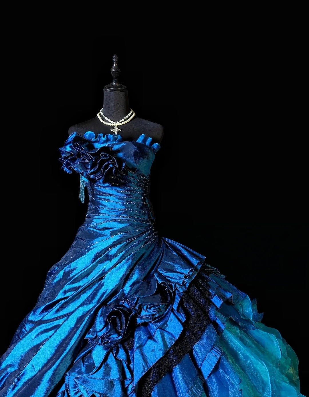 Strapless Navy Blue Ball Gown Birthday Dress Ruffled Sweet 16 Dress   P1774
