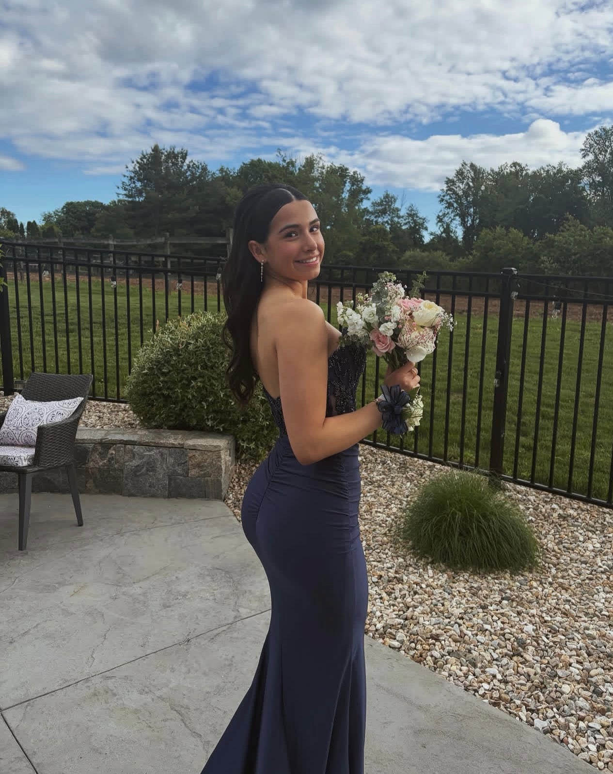Strapless Navy Blue Mermaid Prom Dress Satin Evening Dress  P1582