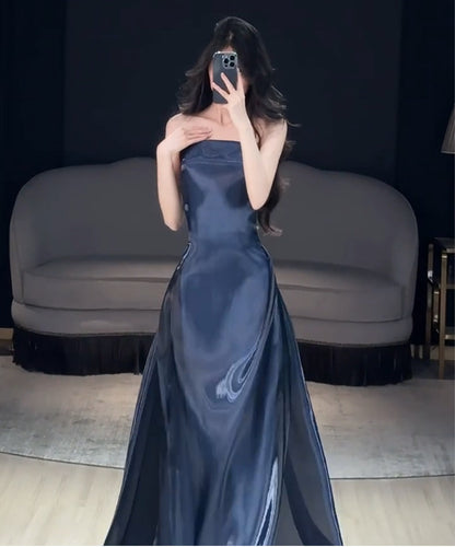 Strapless Navy Blue Mermaid Prom Dress with Trail  P1111