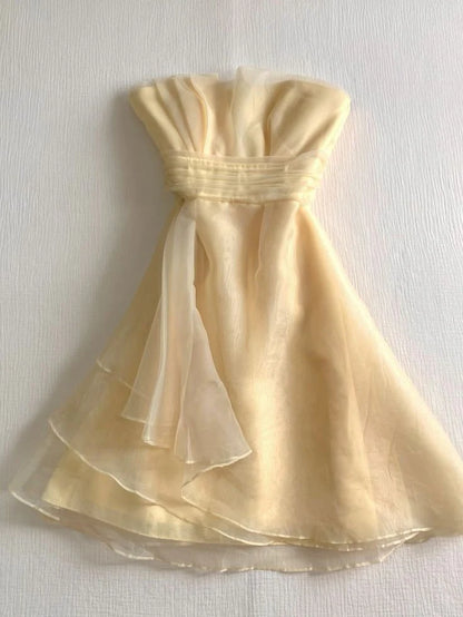 Strapless Pale Yellow Short Homecoming Dress  P1343