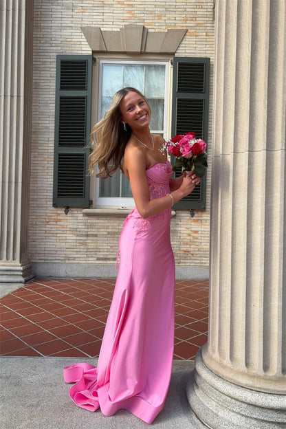 Strapless Pink Appliques Mermaid Long Prom Dress  P2491