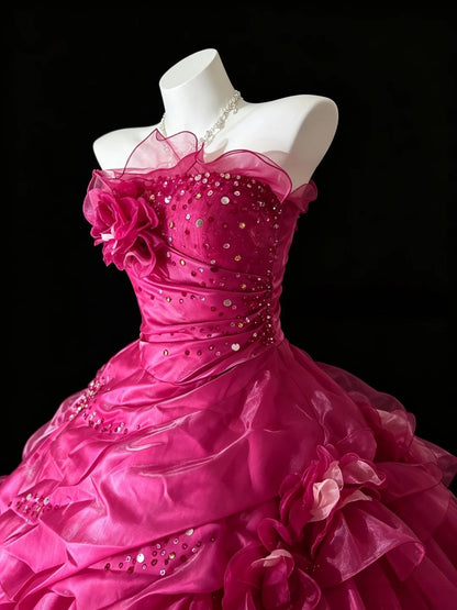 Strapless Pink Ball Gown Quinceanera Dress Sweet 15 Dress  P2057