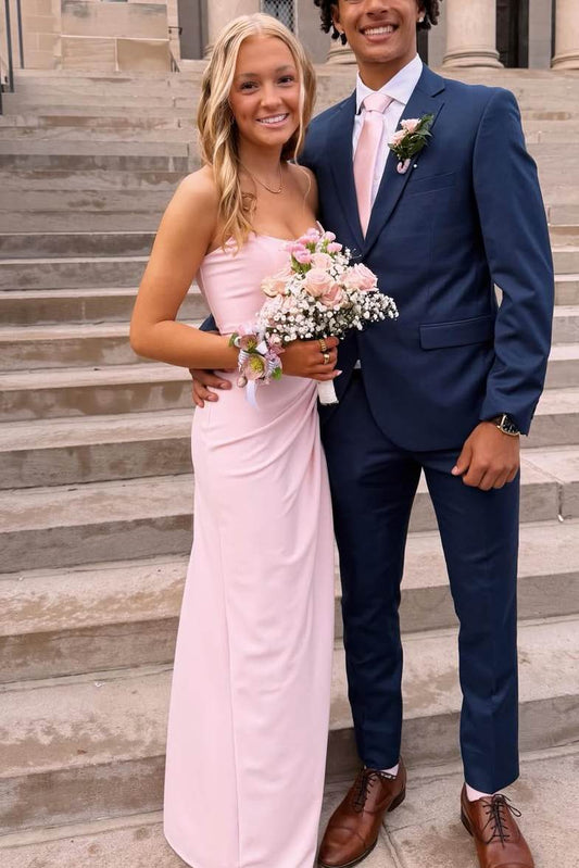 Strapless Pink Chiffon Formal Prom Dress With Slit  P2534