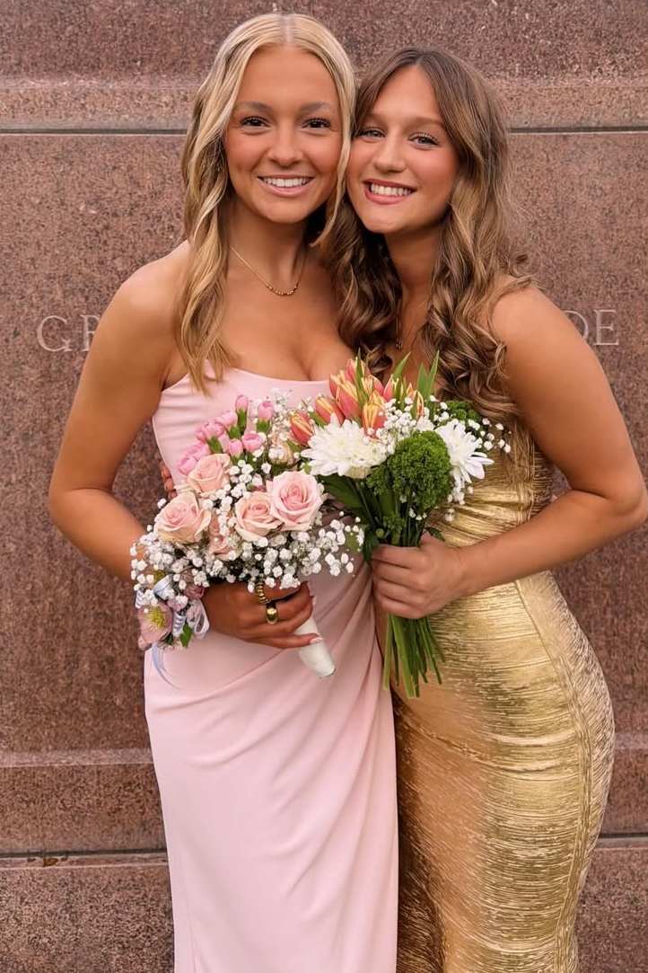 Strapless Pink Chiffon Formal Prom Dress With Slit  P2534