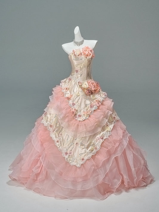 Strapless Pink Quinceanera Dresses Flora Sweet 16 Birthday Dress  P1187