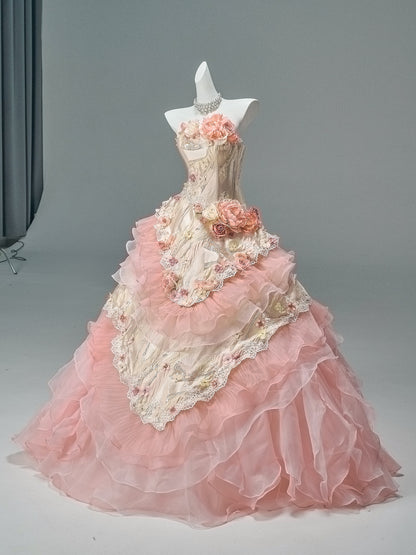 Strapless Pink Quinceanera Dresses Flora Sweet 16 Birthday Dress  P1187
