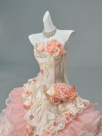 Strapless Pink Quinceanera Dresses Flora Sweet 16 Birthday Dress  P1187