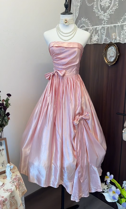 Strapless Pink Satin Formal Prom Dress A Line Birthday Gown P2648