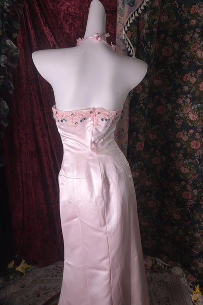 Strapless Pink Satin Retro Formal Prom Dress Elegant Evening Gown  P2656