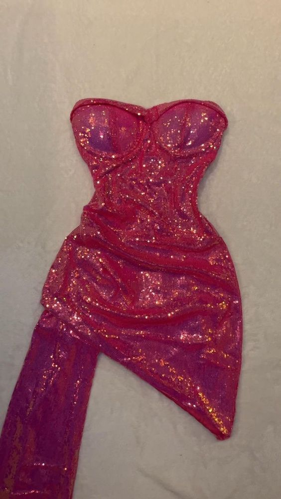 Strapless Pink Sequins Mini Homecoming Dress Sexy Birthday Dress  P2232