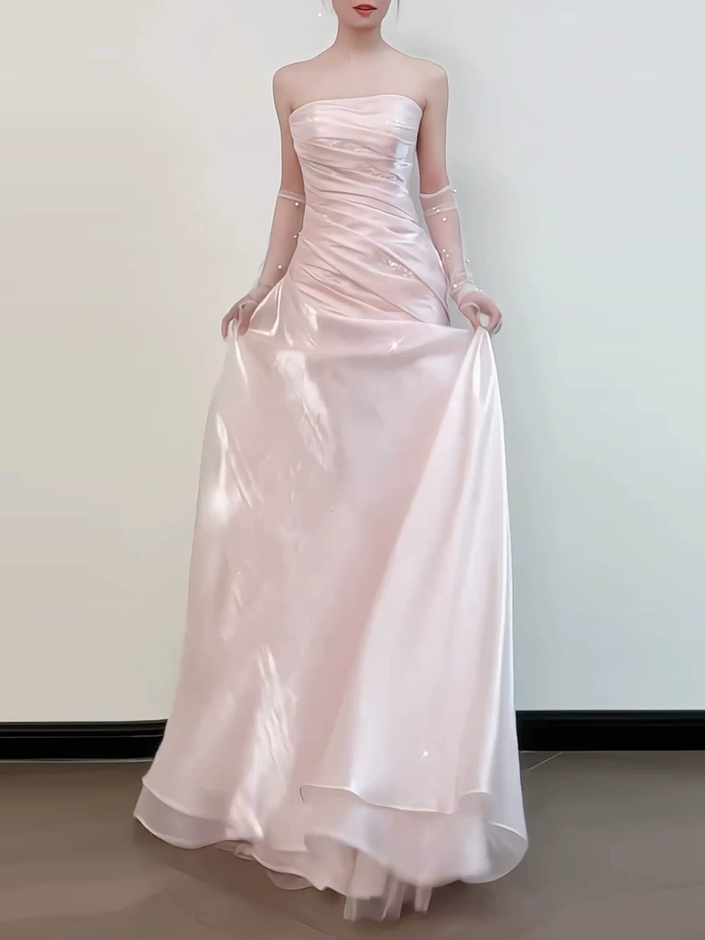 Strapless Pink Sweet Prom Dress Pleated Formal Prom Dress P1524
