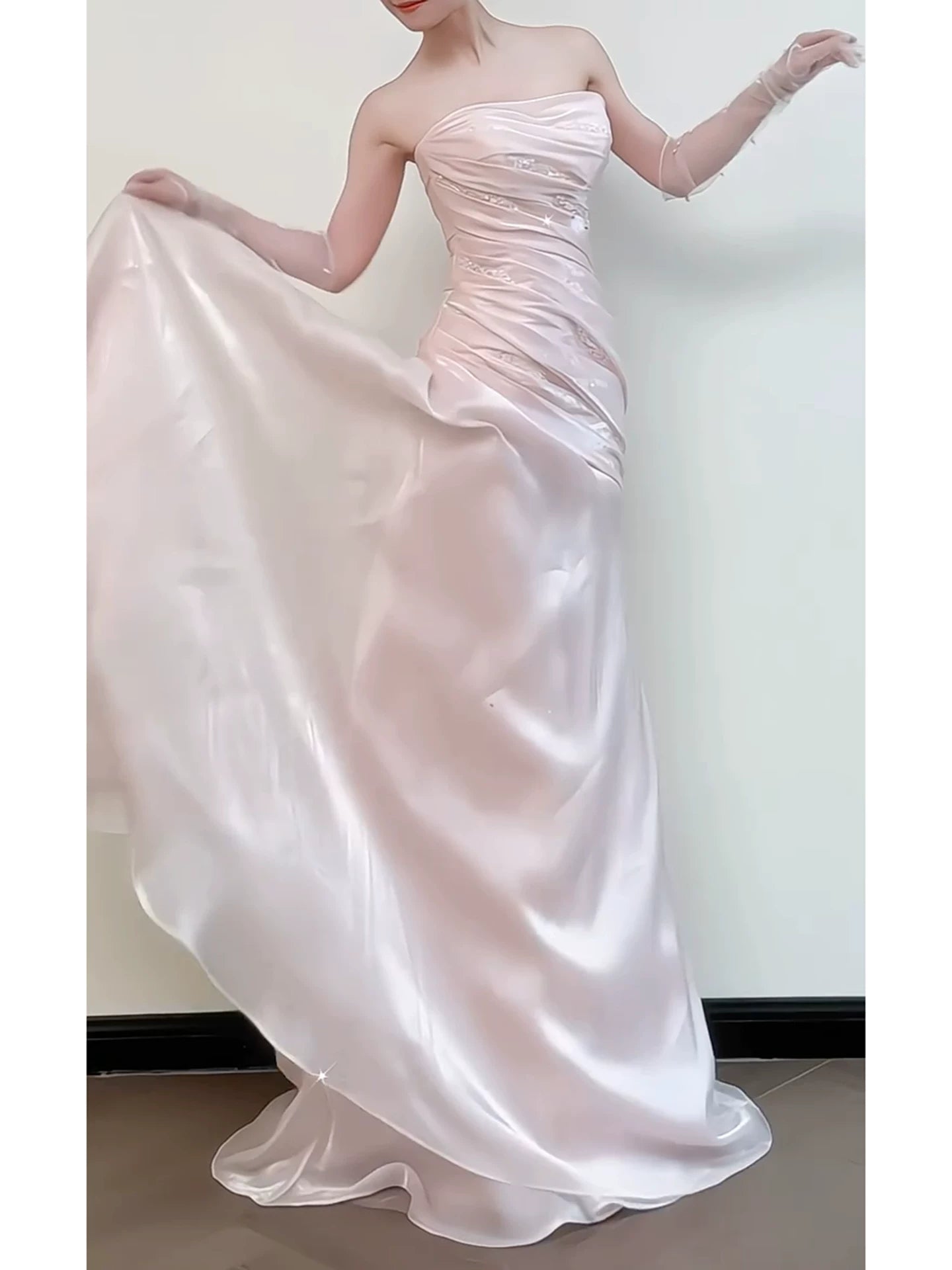 Strapless Pink Sweet Prom Dress Pleated Formal Prom Dress P1524