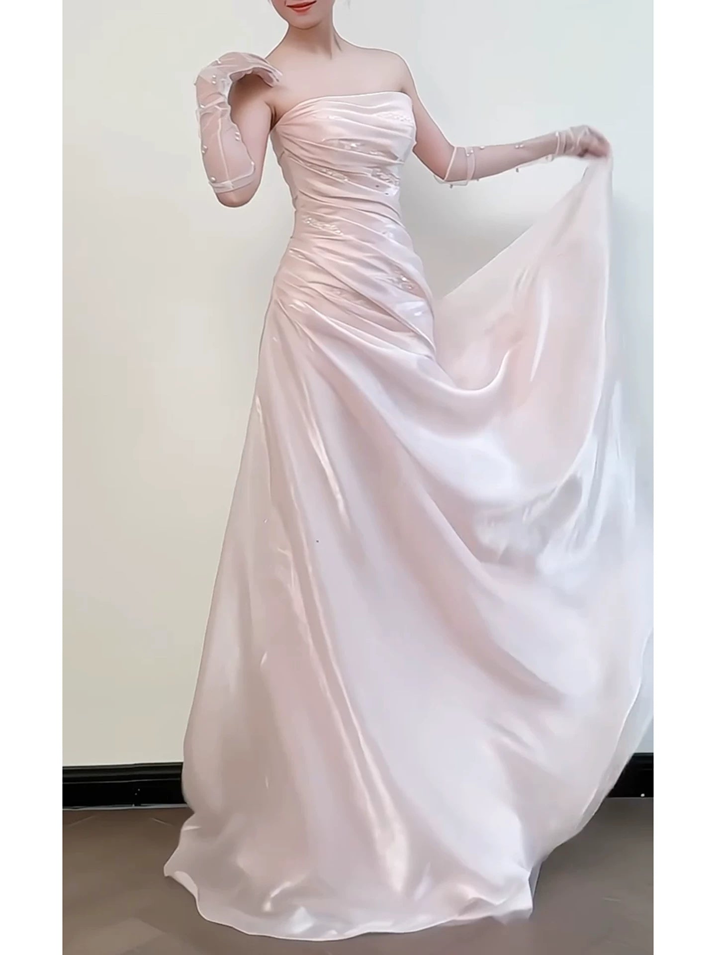 Strapless Pink Sweet Prom Dress Pleated Formal Prom Dress P1524